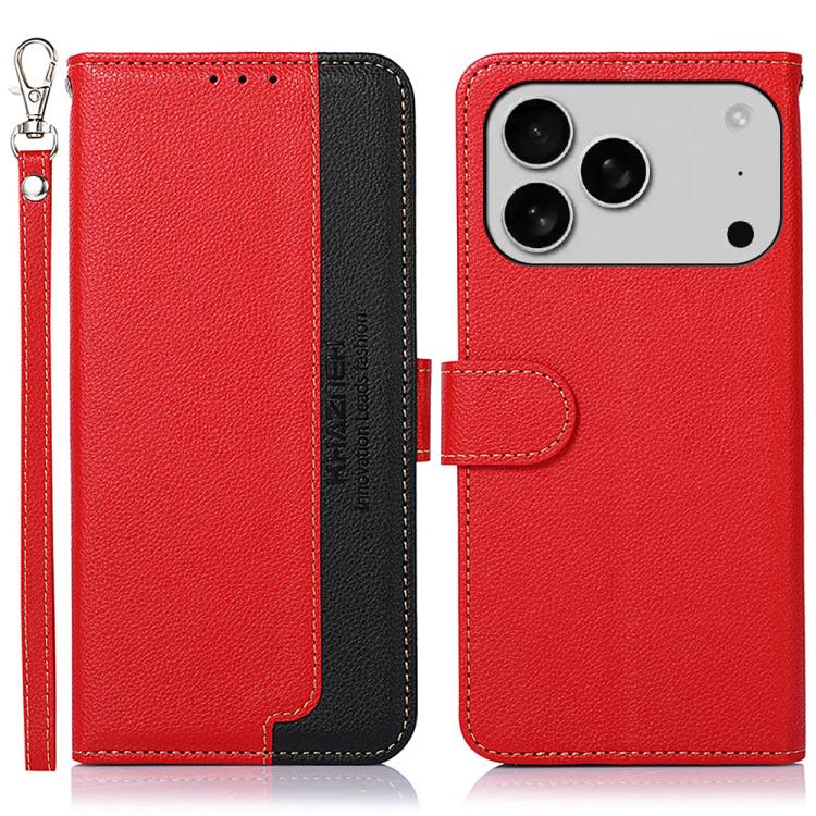 KHAZNEH Litchi Texture Leather RFID Phone Case, For iPhone 16e / 17e, For iPhone 17 Pro Max, For iPhone 17 Pro, For iPhone 17, For iPhone Air, For iPhone 16 Pro Max
