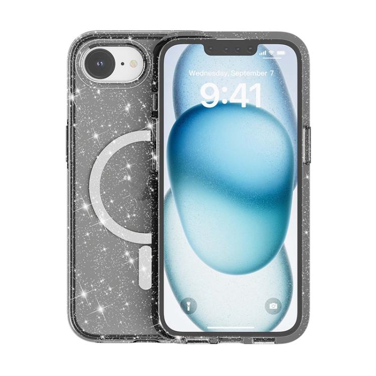 Terminator Style Glitter Powder MagSafe Magnetic Phone Case, For iPhone 16e, For iPhone 16 Pro Max, For iPhone 16 Pro, For iPhone 16 Plus