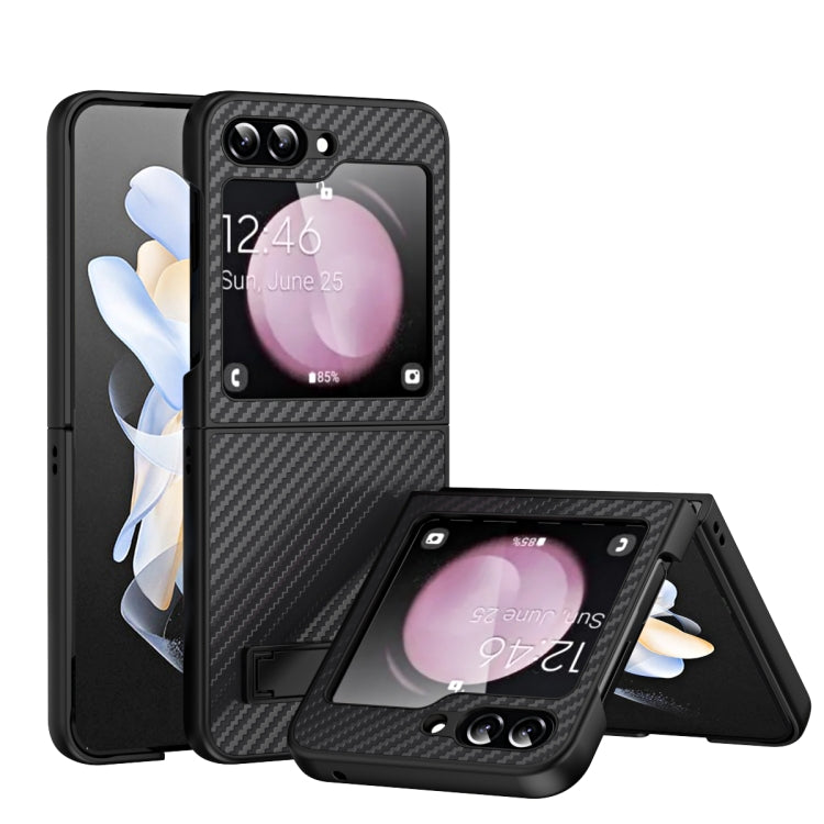 Carbon Fiber Texture Glass Panel Phone Case with Holder