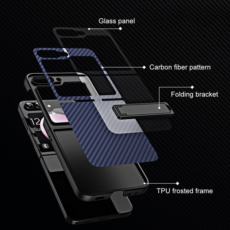 Carbon Fiber Texture Glass Panel Phone Case with Holder