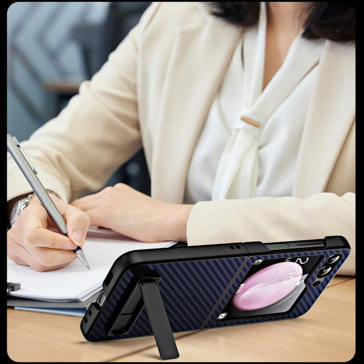 Carbon Fiber Texture Glass Panel Phone Case with Holder