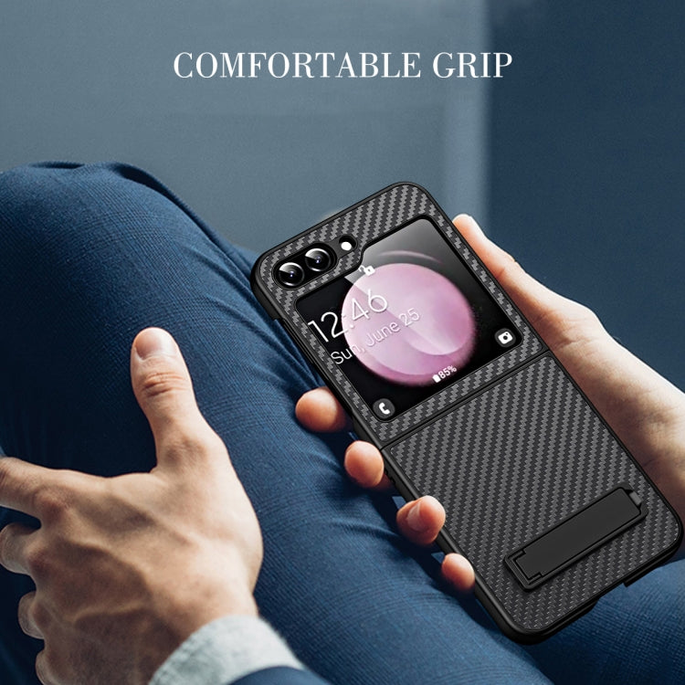 Carbon Fiber Texture Glass Panel Phone Case with Holder