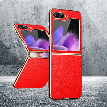 Electroplate Litchi Pattern Leather Phone Case, For Samsung Galaxy Z Flip6 / Flip7 FE, For Samsung Galaxy Z Flip5