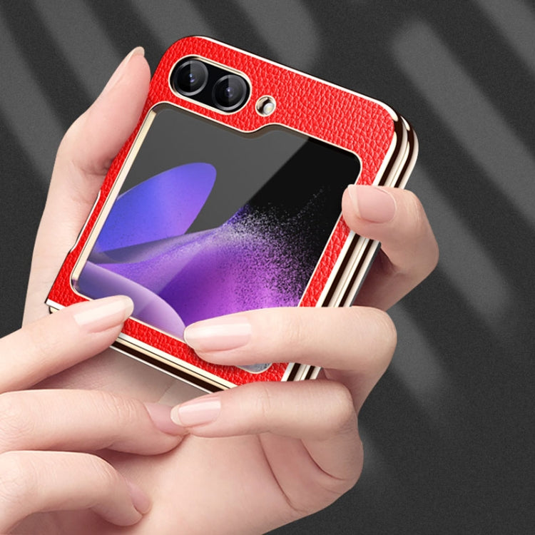 Electroplate Litchi Pattern Leather Phone Case, For Samsung Galaxy Z Flip6 / Flip7 FE, For Samsung Galaxy Z Flip5