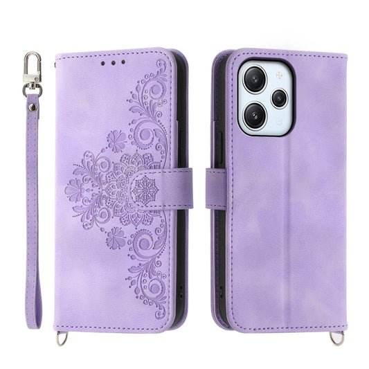 Skin-feel Flowers Embossed Wallet Leather Phone Case