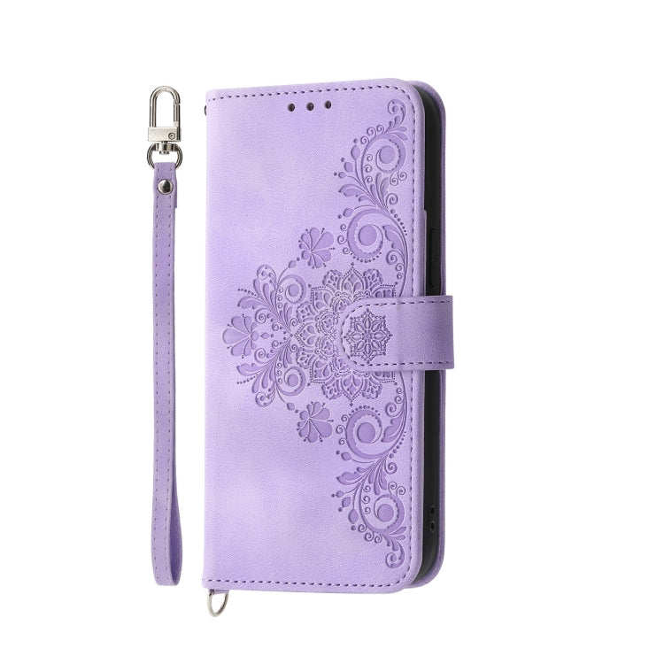 Skin-feel Flowers Embossed Wallet Leather Phone Case