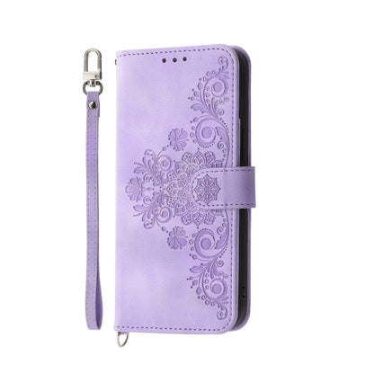 Skin-feel Flowers Embossed Wallet Leather Phone Case