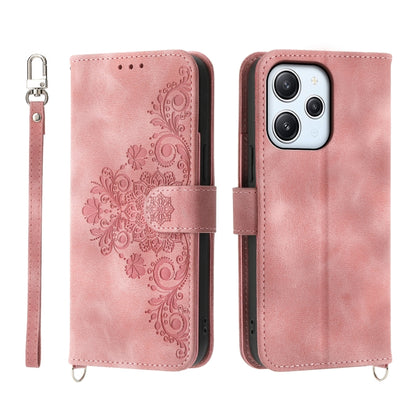 Skin-feel Flowers Embossed Wallet Leather Phone Case
