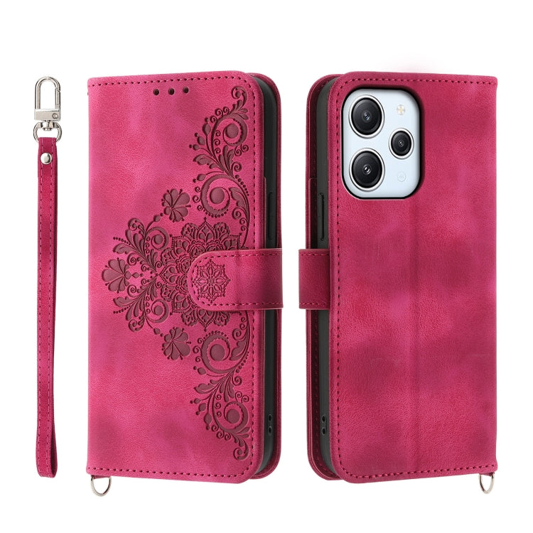 Skin-feel Flowers Embossed Wallet Leather Phone Case