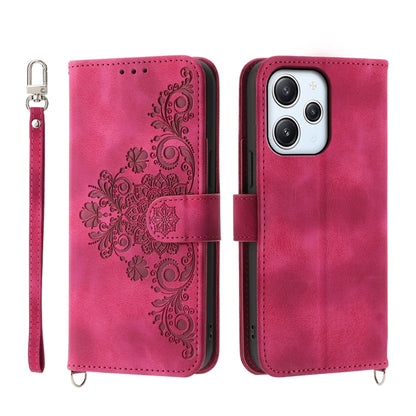 Skin-feel Flowers Embossed Wallet Leather Phone Case