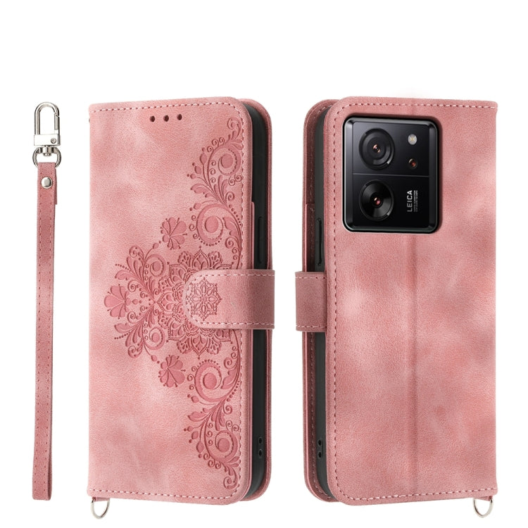 Skin-feel Flowers Embossed Wallet Leather Phone Case