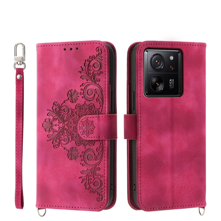 Skin-feel Flowers Embossed Wallet Leather Phone Case