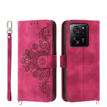 Skin-feel Flowers Embossed Wallet Leather Phone Case