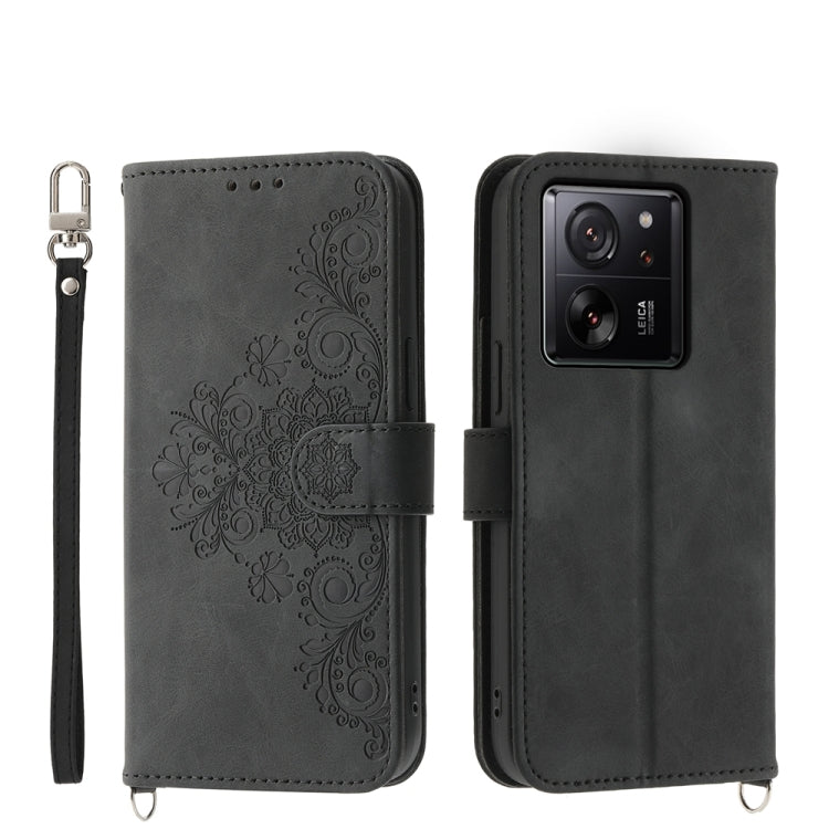 Skin-feel Flowers Embossed Wallet Leather Phone Case