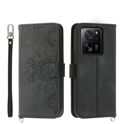 Skin-feel Flowers Embossed Wallet Leather Phone Case