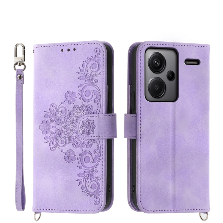 Skin-feel Flowers Embossed Wallet Leather Phone Case