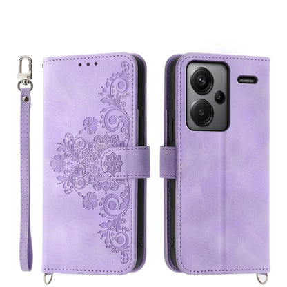 Skin-feel Flowers Embossed Wallet Leather Phone Case