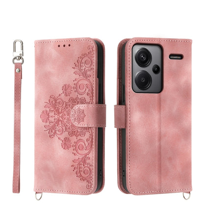 Skin-feel Flowers Embossed Wallet Leather Phone Case