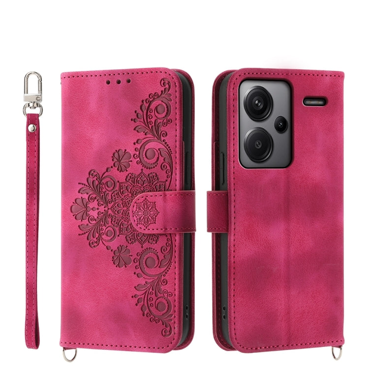 Skin-feel Flowers Embossed Wallet Leather Phone Case
