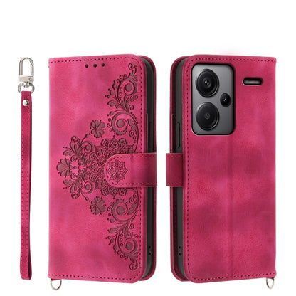 Skin-feel Flowers Embossed Wallet Leather Phone Case