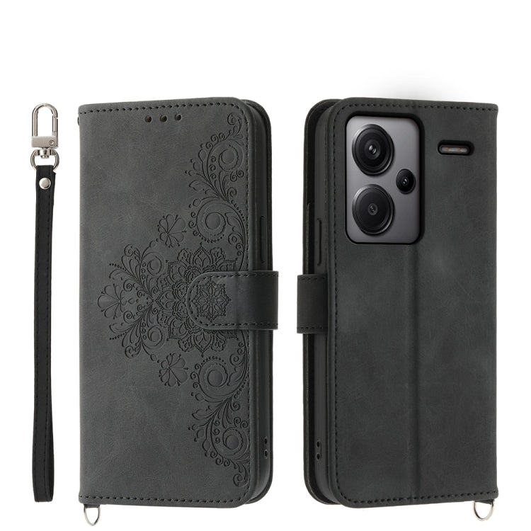 Skin-feel Flowers Embossed Wallet Leather Phone Case