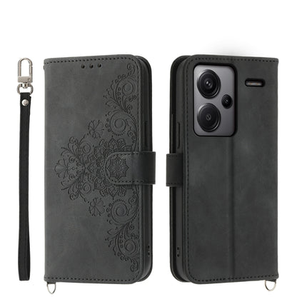 Skin-feel Flowers Embossed Wallet Leather Phone Case