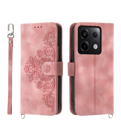 Skin-feel Flowers Embossed Wallet Leather Phone Case