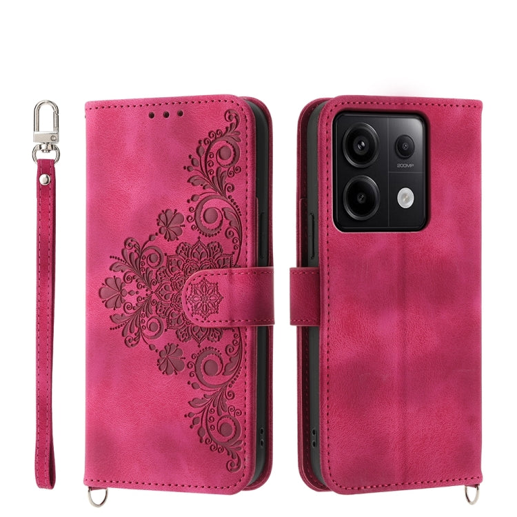 Skin-feel Flowers Embossed Wallet Leather Phone Case