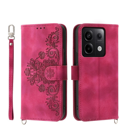Skin-feel Flowers Embossed Wallet Leather Phone Case