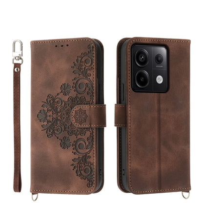 Skin-feel Flowers Embossed Wallet Leather Phone Case