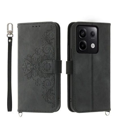 Skin-feel Flowers Embossed Wallet Leather Phone Case