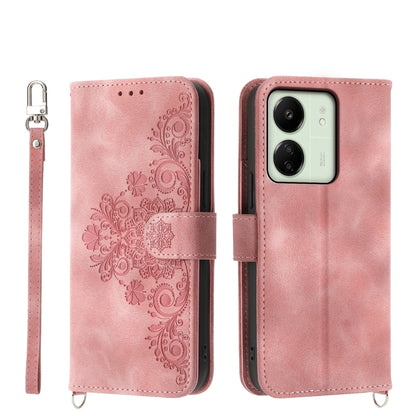 Skin-feel Flowers Embossed Wallet Leather Phone Case