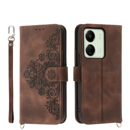 Skin-feel Flowers Embossed Wallet Leather Phone Case