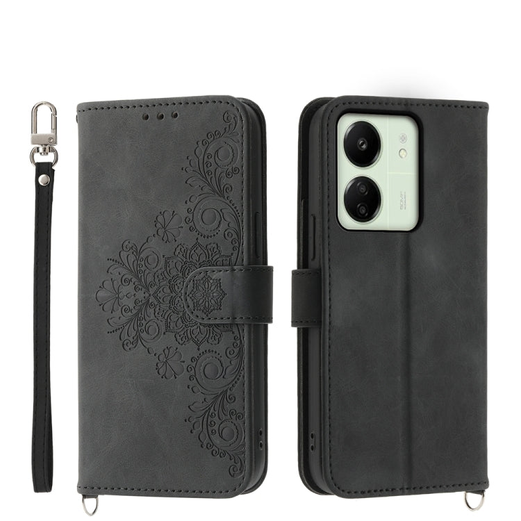 Skin-feel Flowers Embossed Wallet Leather Phone Case