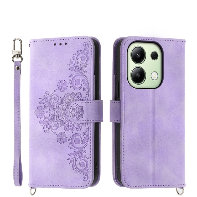 Skin-feel Flowers Embossed Wallet Leather Phone Case