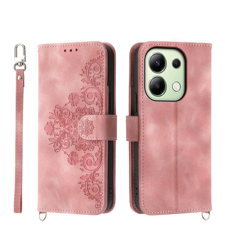 Skin-feel Flowers Embossed Wallet Leather Phone Case