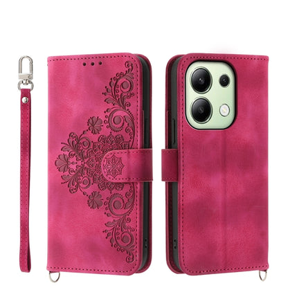 Skin-feel Flowers Embossed Wallet Leather Phone Case
