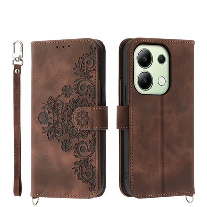 Skin-feel Flowers Embossed Wallet Leather Phone Case