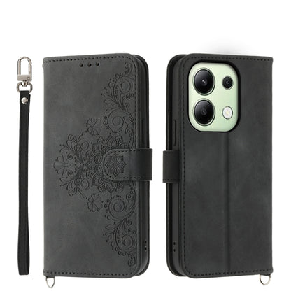 Skin-feel Flowers Embossed Wallet Leather Phone Case