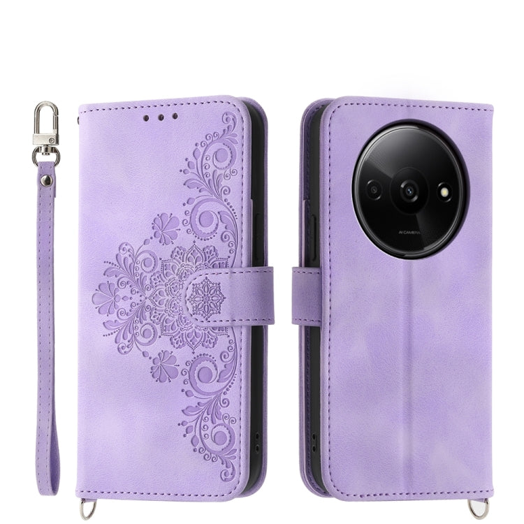 Skin-feel Flowers Embossed Wallet Leather Phone Case