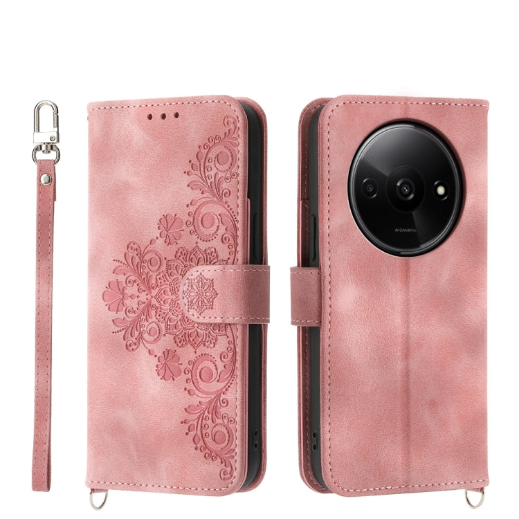 Skin-feel Flowers Embossed Wallet Leather Phone Case