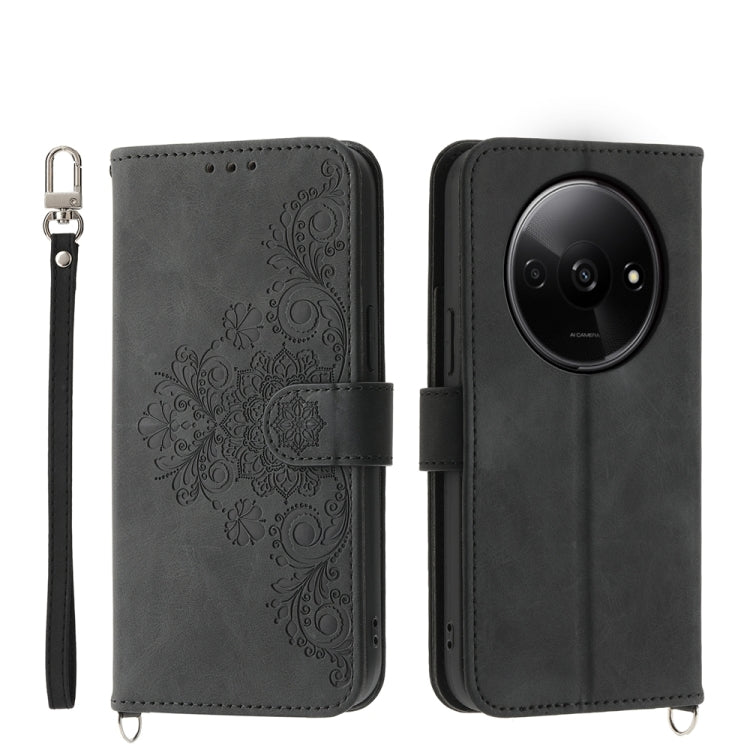 Skin-feel Flowers Embossed Wallet Leather Phone Case