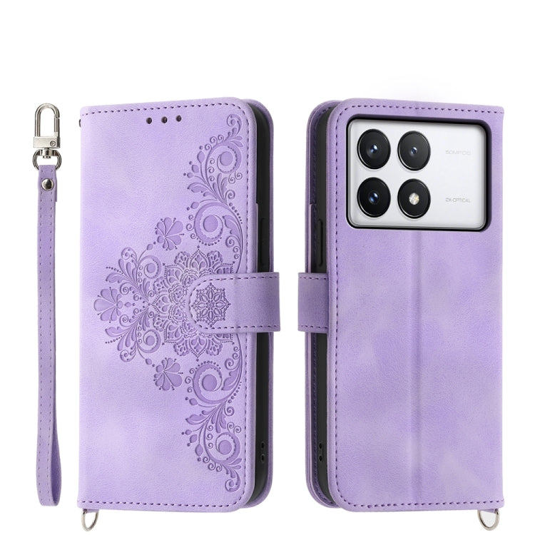 Skin-feel Flowers Embossed Wallet Leather Phone Case