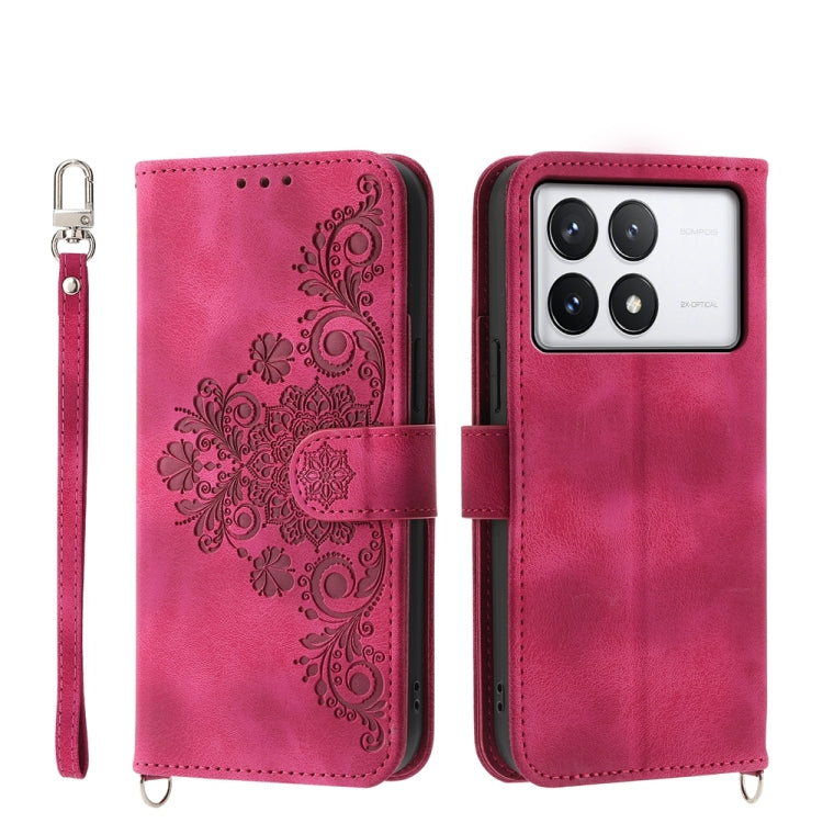 Skin-feel Flowers Embossed Wallet Leather Phone Case