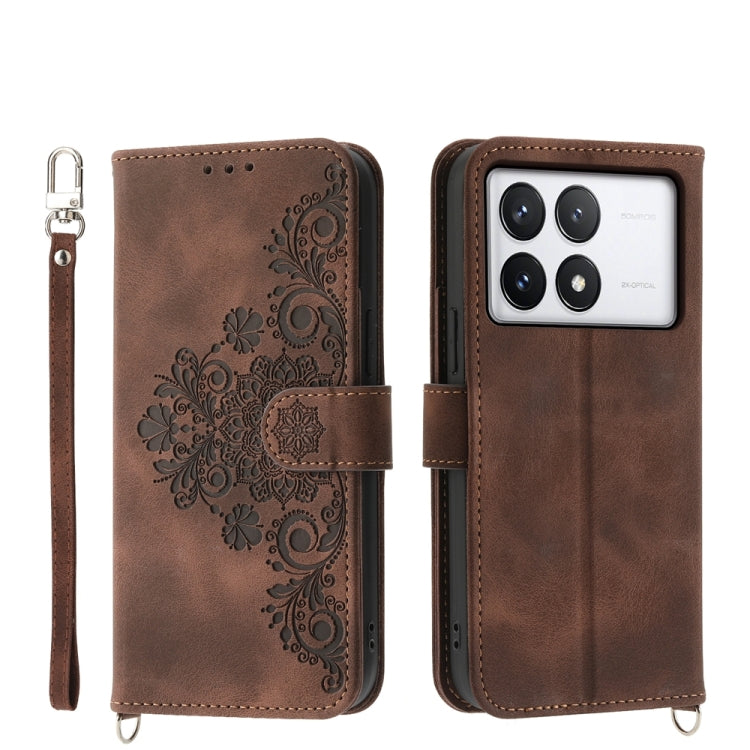 Skin-feel Flowers Embossed Wallet Leather Phone Case