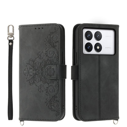 Skin-feel Flowers Embossed Wallet Leather Phone Case