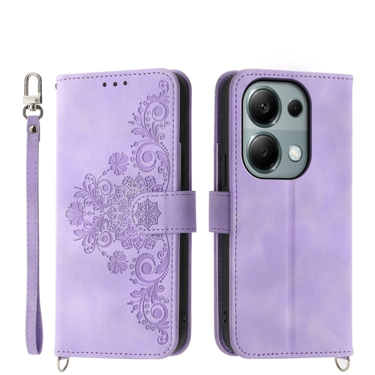 Skin-feel Flowers Embossed Wallet Leather Phone Case