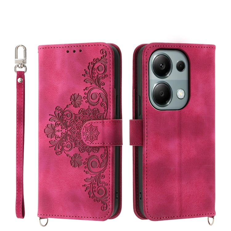 Skin-feel Flowers Embossed Wallet Leather Phone Case