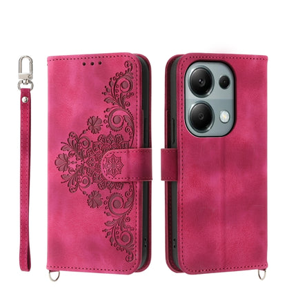 Skin-feel Flowers Embossed Wallet Leather Phone Case