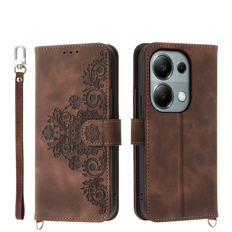 Skin-feel Flowers Embossed Wallet Leather Phone Case